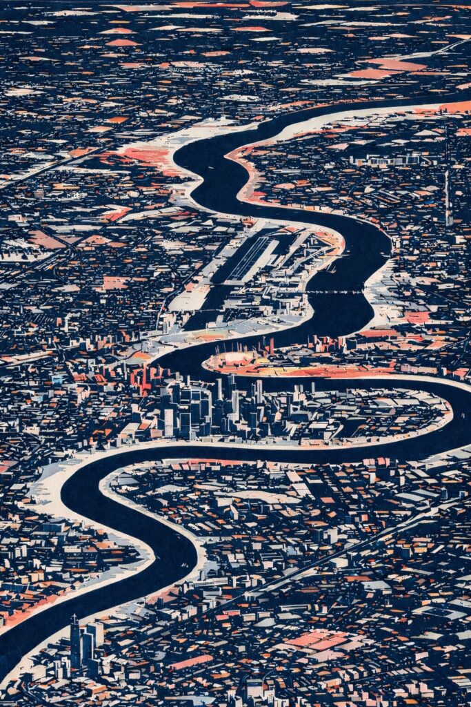 Aerial view of the River Thames through Royal Greenwich, representing local therapy and counselling services